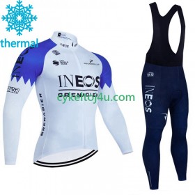 Ineos Grenadier Blanc Cykeltrøje Langærmet + Bib Cykelbukser Vinter Thermal Fleece 2023